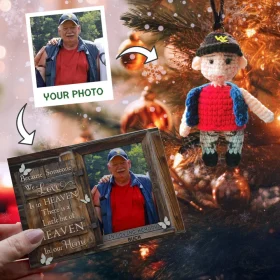 Personalized Ornament Crochet Doll with Photo Card "Because Someone We Love Is In Heaven 2"