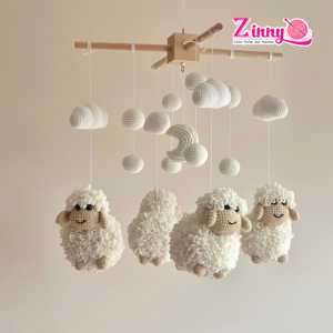 Treo nôi hình thú handmade cho bé sơ sinh, đan móc thủ công tỉ mỉ, phù hợp làm quà tặng đầy tháng, thôi nôi và trang trí cũi nôi.